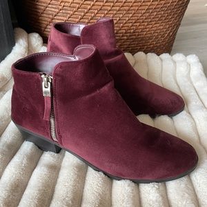 Burgundy faux-velvet boots